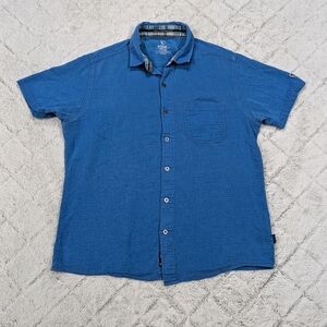 Kuhl Shirt Men's M Blue Organic Cotton Texture Light Button Up Short Sleeve Camp